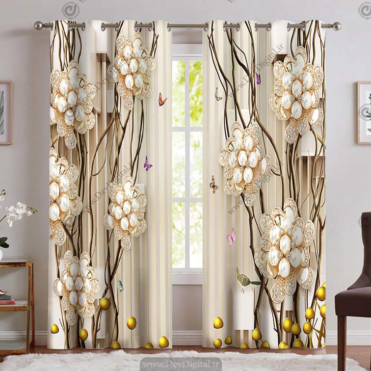 پرده سه بعدی گل طلایی PK-4614