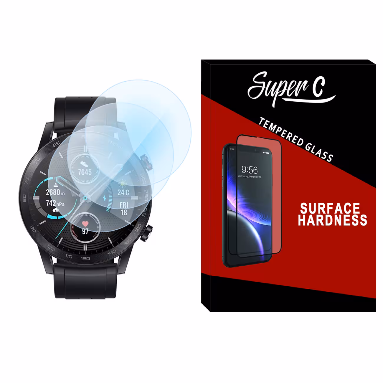 محافظ صفحه نمایش شیشه ای سوپرسی مدل SH-SC مناسب برای ساعت هوشمند آنر Magic 2 46mm بسته سه عددی