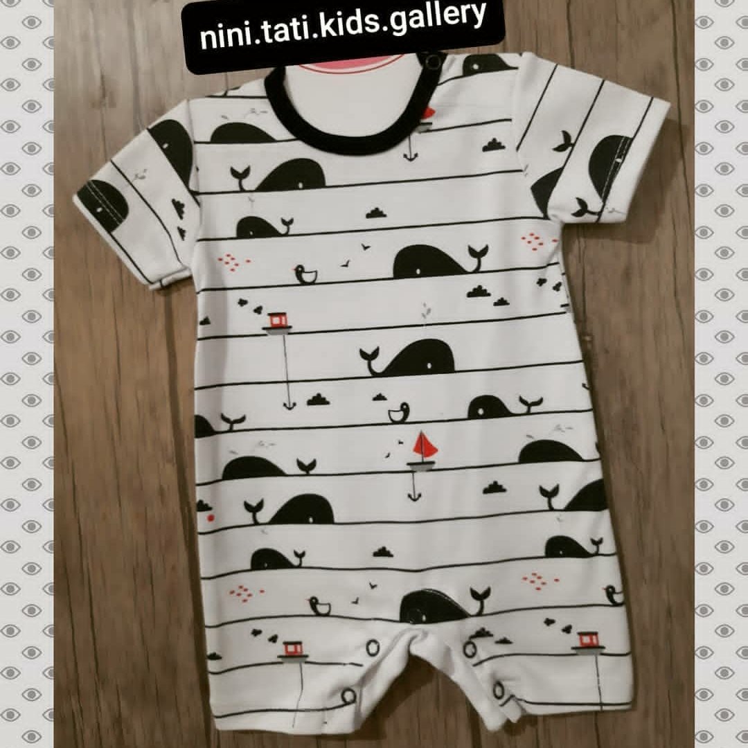 رامپر پسرانه طرح نهنگ و راه راه 