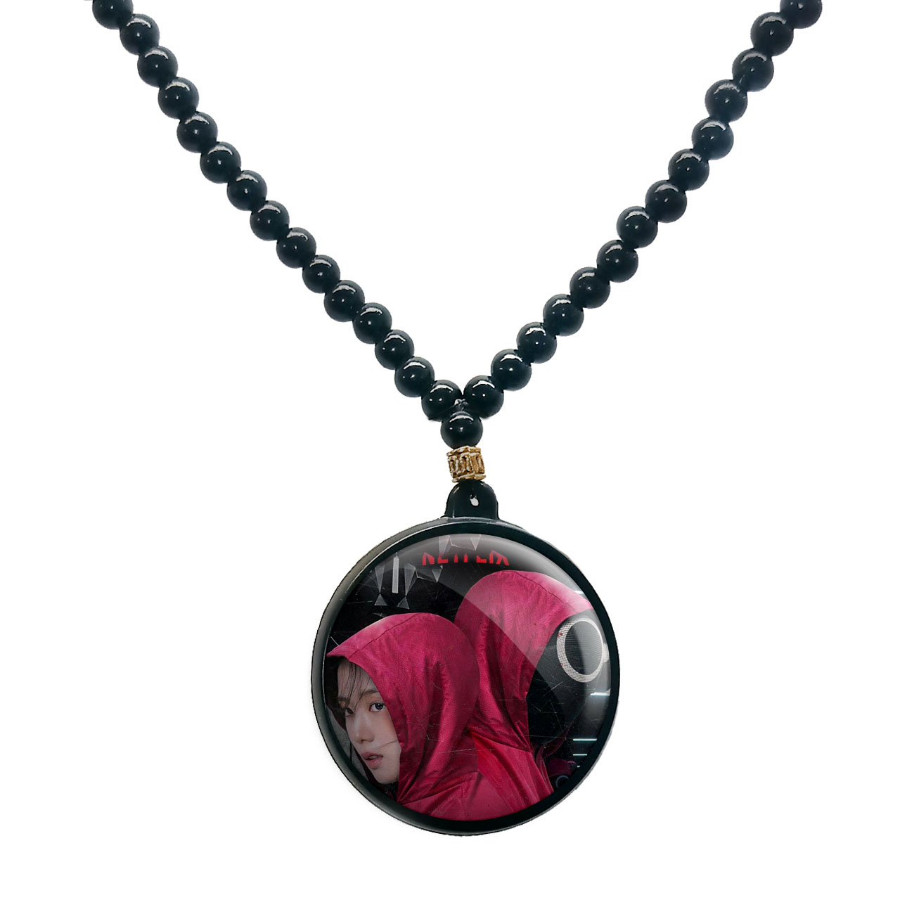 گردنبند پرمانه طرح بلک پینک کد pmd.18050 مدل دو طرفه
