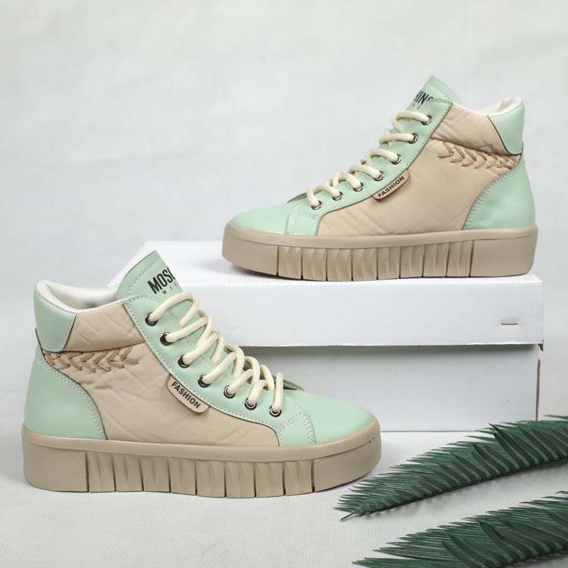 کتونی ساقدار دخترانه میلانو مدل گلدوزی سبز کرم1(ارسال رایگان)