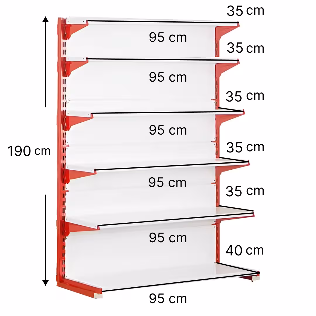 قفسه سوپری‌ خودایست 6 طبقه 95x35 ارتفاع 190 - قفسه‌بندی وکیلی