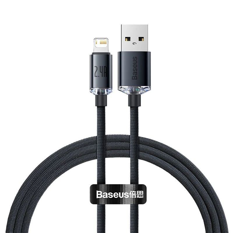 کابل شارژ USB به لایتنینگ بیسوس مدل Crystal Shine CAJY000001 طول 12 متر توان 24 آمپر