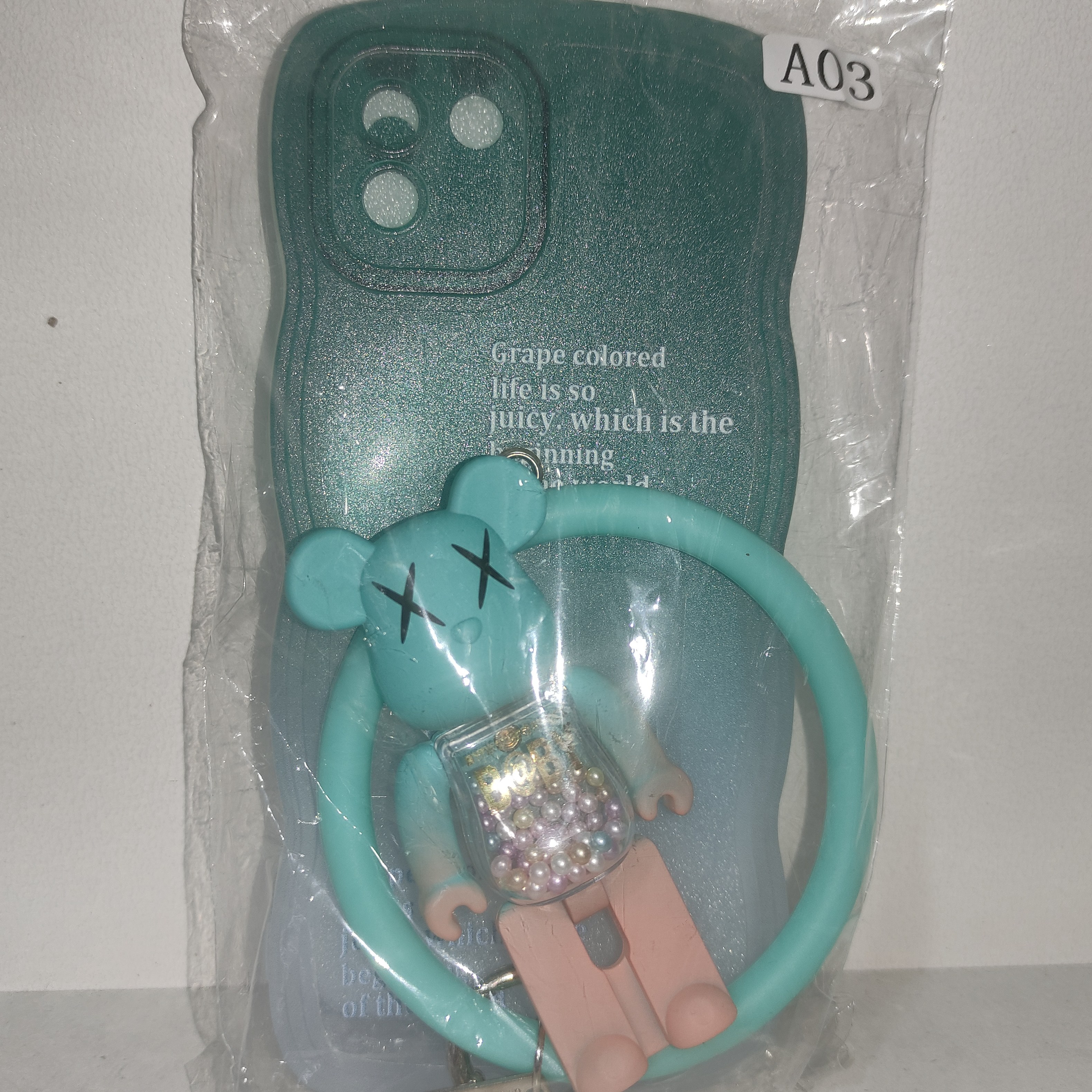 قاب گوشی a03 قاب گوشی دخترانه النگویی با استند خرسی رنگ ابی