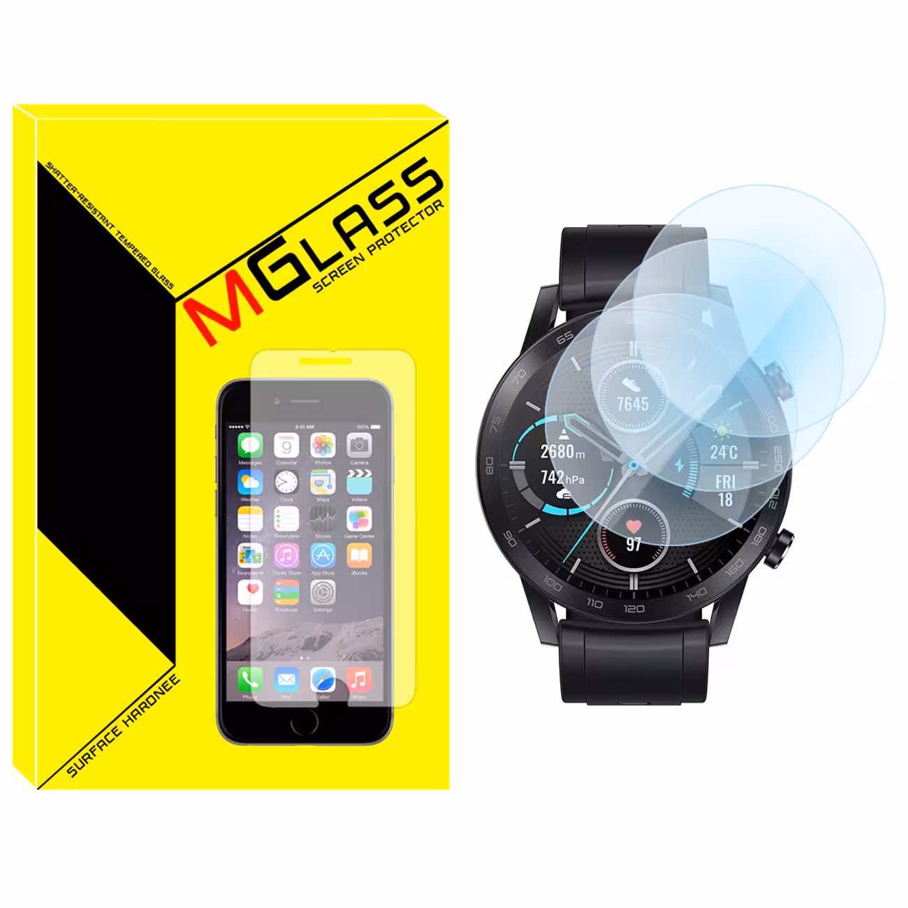 محافظ صفحه نمایش شیشه‌ای ام گلس مدل SH-MG مناسب برای ساعت هوشمند آنر Magic 2 46mm بسته سه عددی