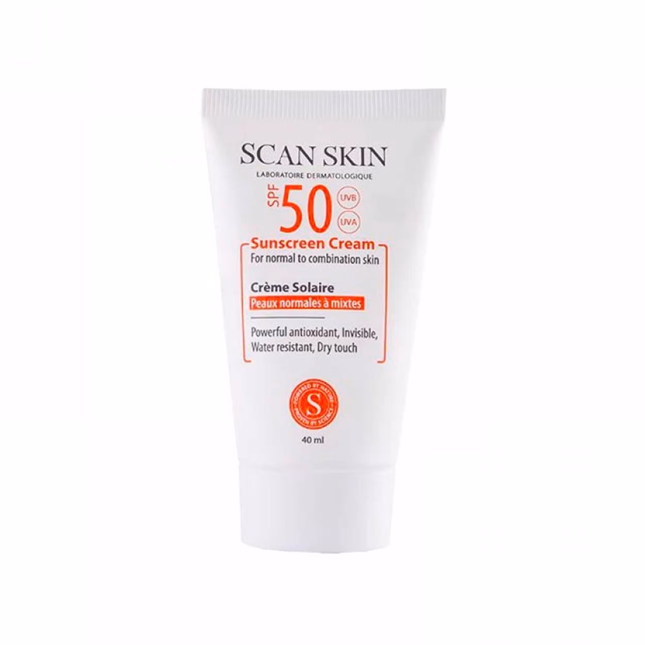 کرم ضد آفتاب بی رنگ اسکن اسکین مدل SPF50 مناسب پوست های معمولی و مختلط حجم 40 میلی لیتر