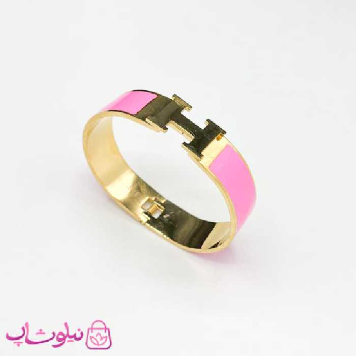 دستبند زنانه هرمس مدل پهن رنگ صورتی کد 3291