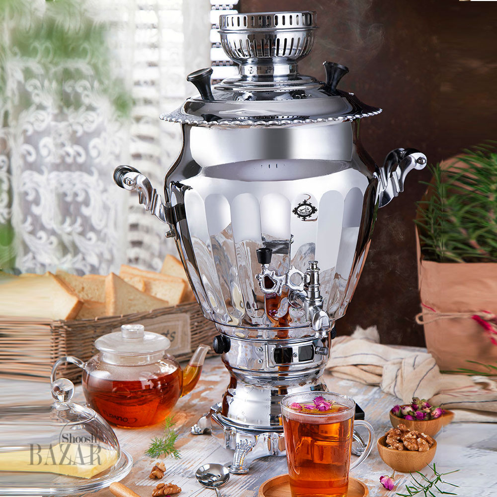 سماور گازسوز عالی نسب مدل نگین سیمین 6 لیتری