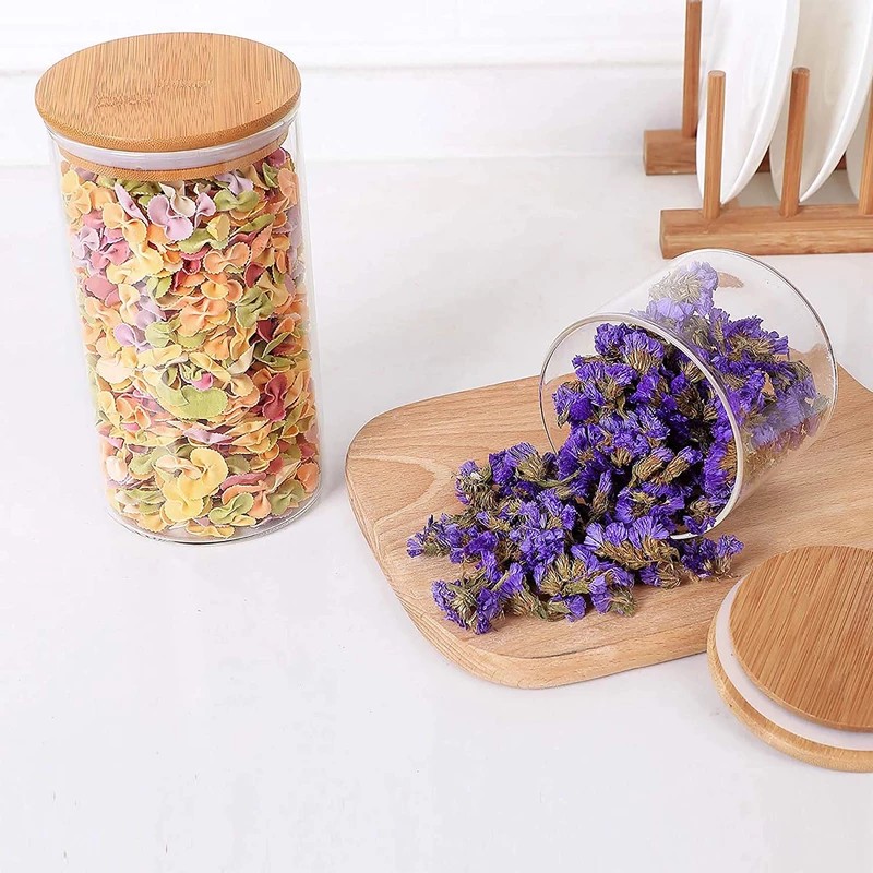 بانکه شیشه ای استوانه در چوبی سایز 0 - شیشه ماکارانی با درب چوبی واشردار قابل شستشو