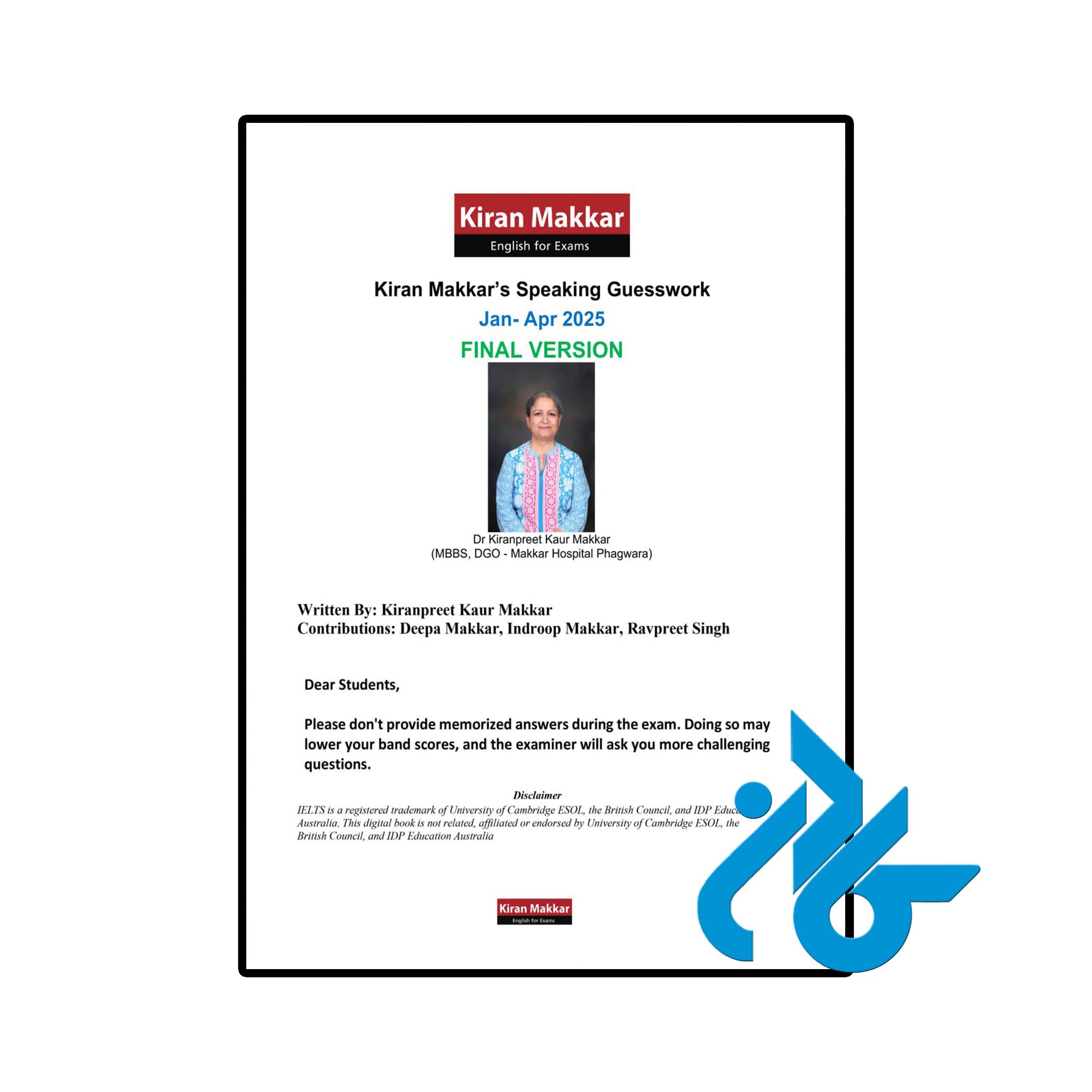 خرید و قیمت کتاب KIRAN MAKKAR SPEAKING GUESSWORK IELTS JAN-APR 2025 (Final Version) از فروشگاه کادن