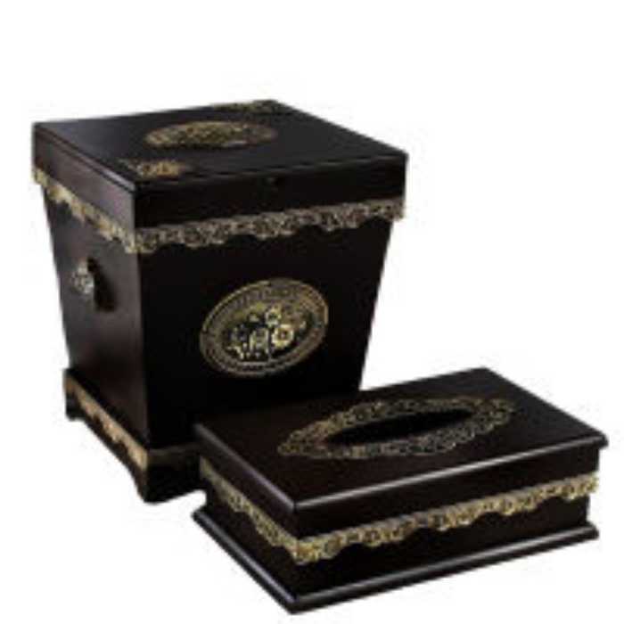 ست سطل و جا دستمال کاغذی چوبی مدل 410