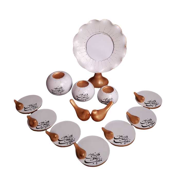 ست 13 تکه هفت سین سفالی مدل مرغ آمین کد 0099