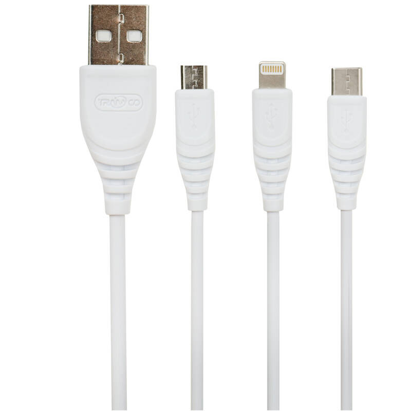 کابل تبدیل USB به microUSB / لایتنینگ/ USB-C ترانیو مدل XS2 3 IN 1 طول 1.2 متر