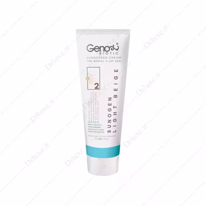 کرم ضد آفتاب SPF50 ژنوبایوتیک سانوژن 2 پوست خشک و معمولی 50 گرم