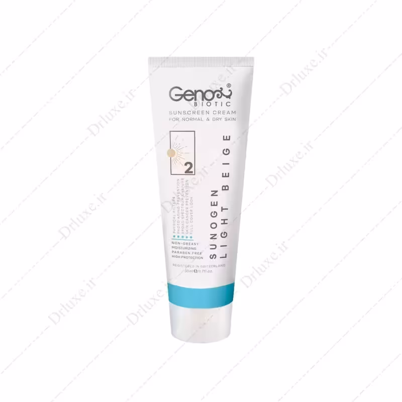 کرم ضد آفتاب SPF50 ژنوبایوتیک سانوژن 2 پوست خشک و معمولی 50 گرم