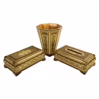 ست سه تکه سطل و جعبه دستمال خاتم کاری کد A30