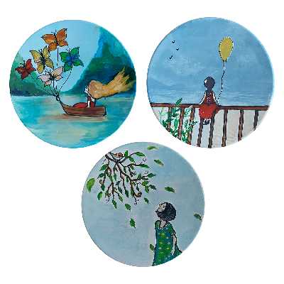 بشقاب دیوارکوب سفالی کد D104-A مجموعه 3 عددی