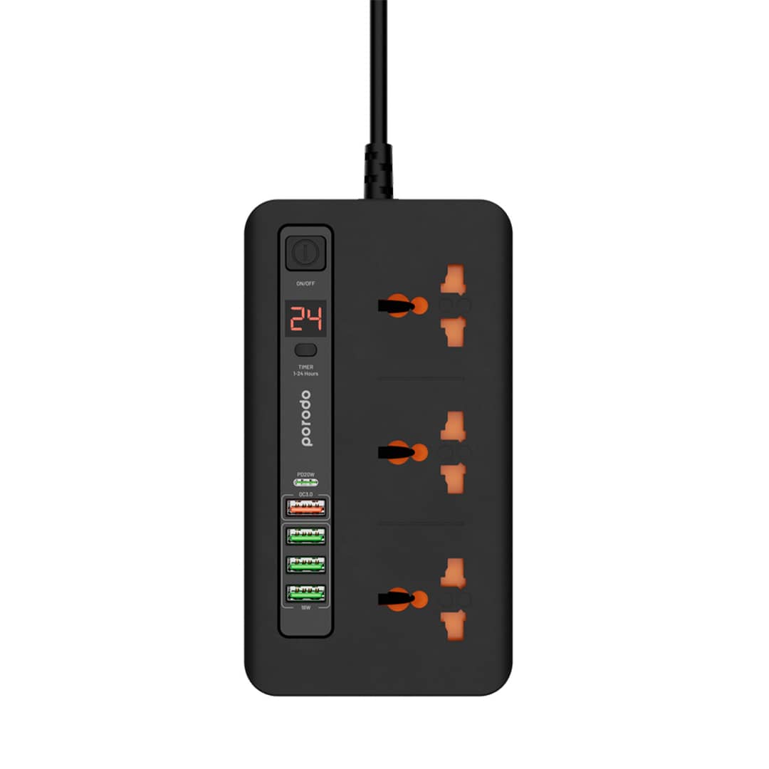 چند راهی برق 2 متری پرودو مدل Porodo Multi-Port Power HUB 4 USB-A/USB-C PD-FWCH013-BK