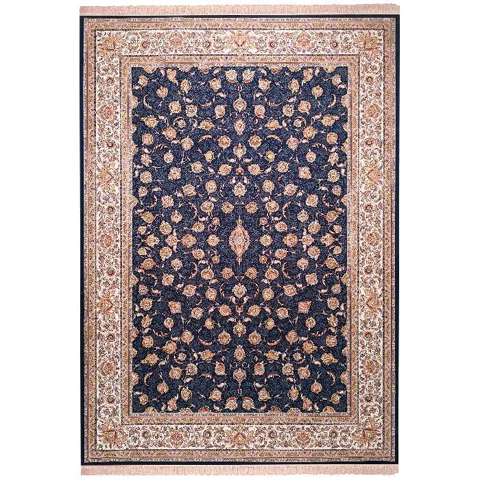 فرش ماشینی زمرد مشهد طرح افشان زمینه آبی تیره