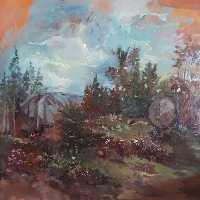 تابلو نقاشی رنگ روغن مدل گل خانه متروک کد 2021