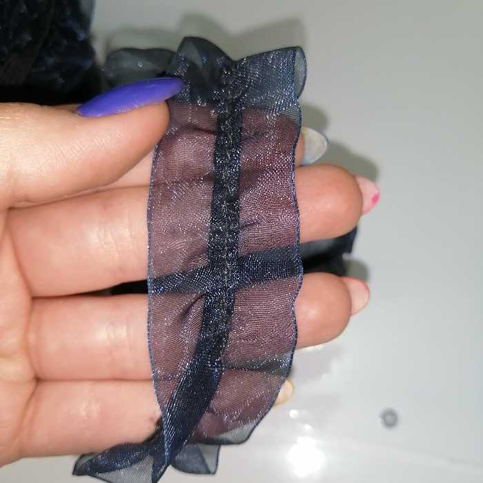 نوار یراق تزئینی لباس  توری سرمه ای  کش دار عرض سه و نیم و طول 1 متر 