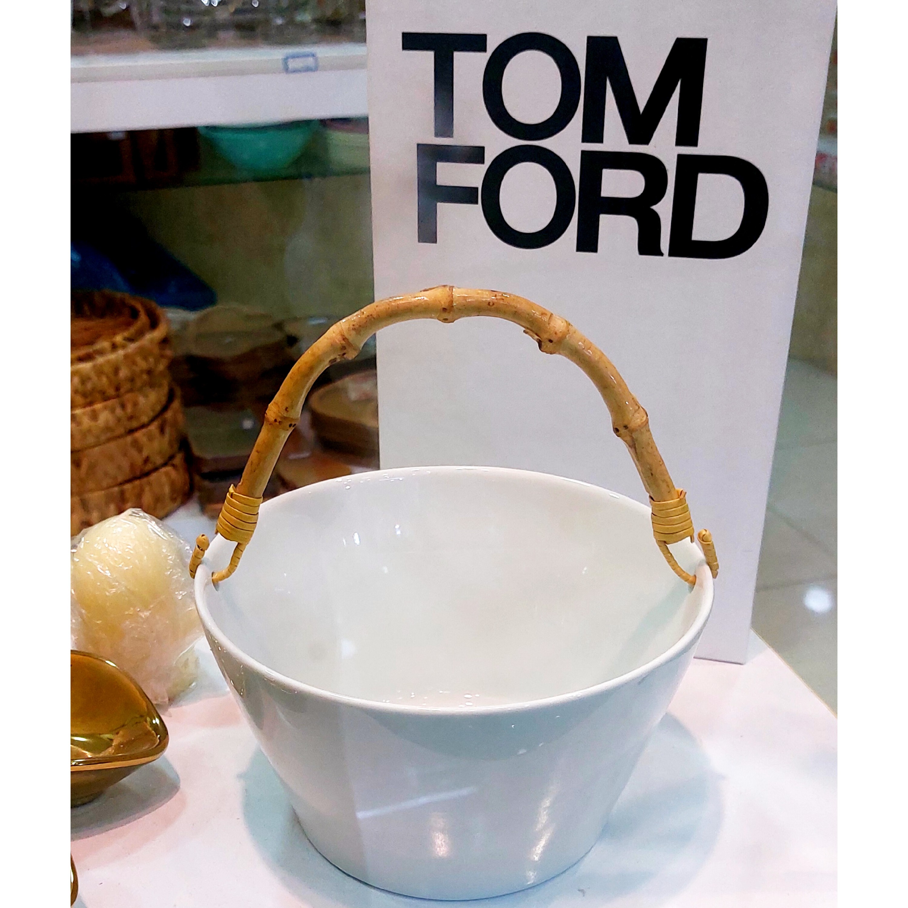 کاسه سرامیکی سرو دسته چوب بامبو قابل شستشو وارداتی 