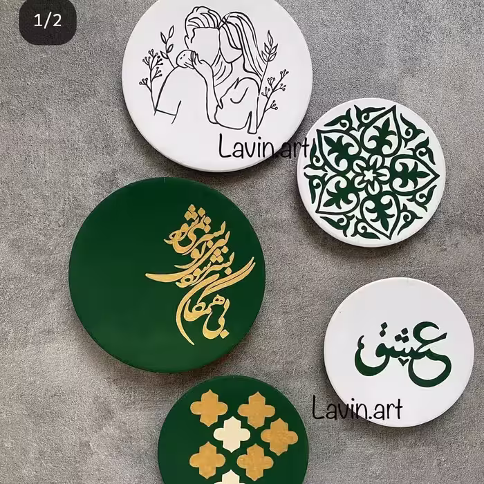 ست پنج تیکه دیوارکوب طرح سنتی سفالی سایز  15 در 15 و 10 در 10 