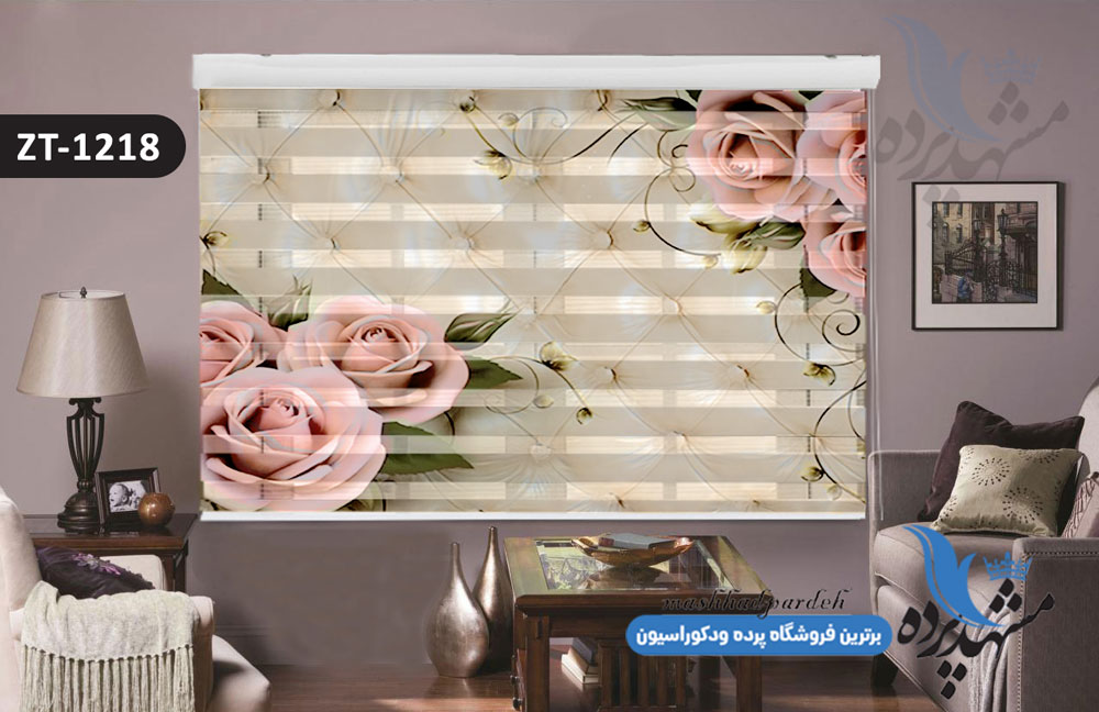 پرده زبرا تصویری چاپی طرح گل سه بعدی کد ZT1218