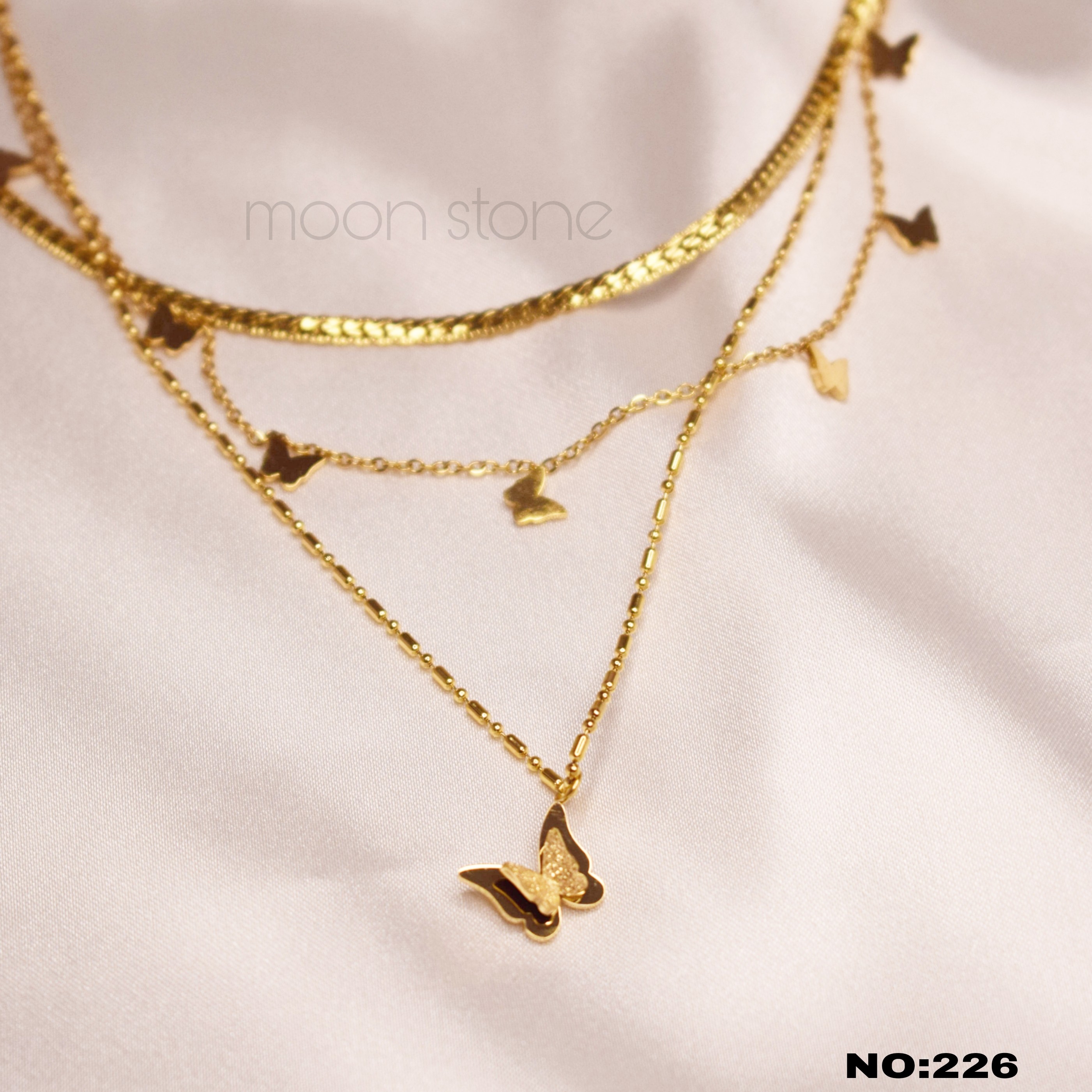 گردنبند 3 ردیفه پروانه استیل کد 226