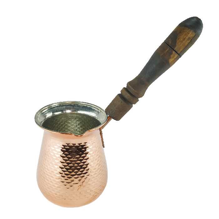 قهوه جوش مسی مدل چکشی دسته چوبی سایز 2 آلامیس