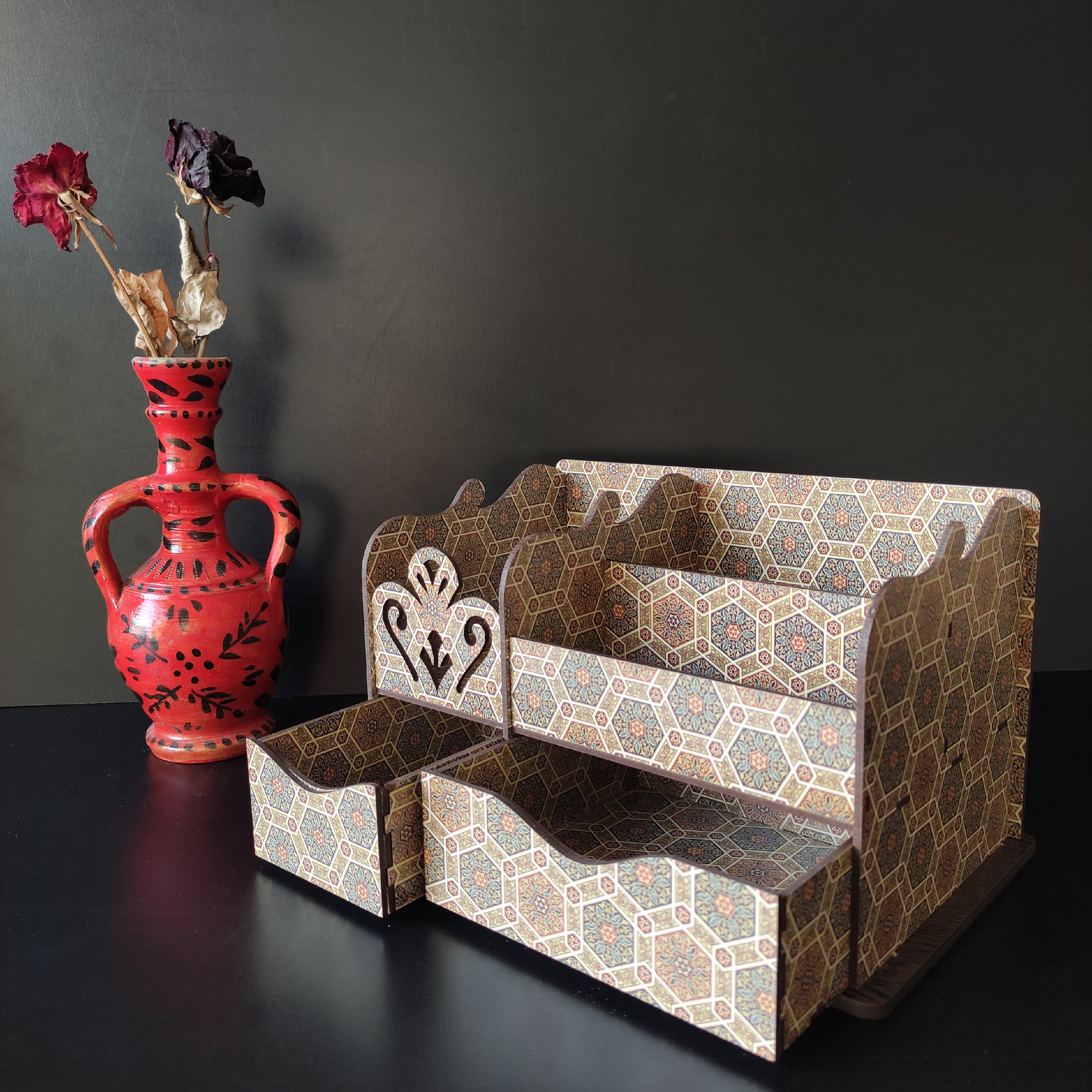 استند لوازم آرایشی دو کشو طرح میناکاری