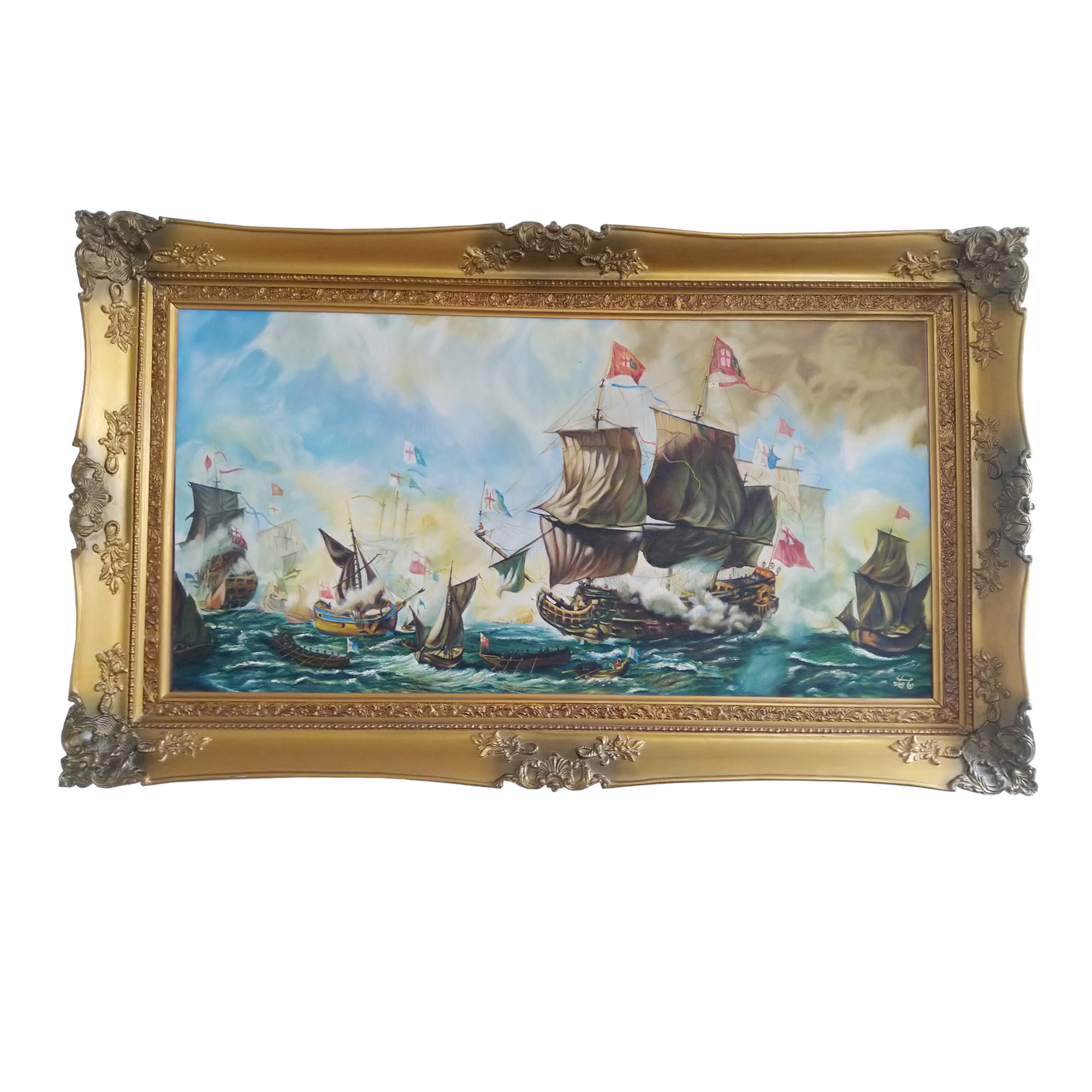 تابلو نقاشی رنگ روغن طرح کشتی جنگی 