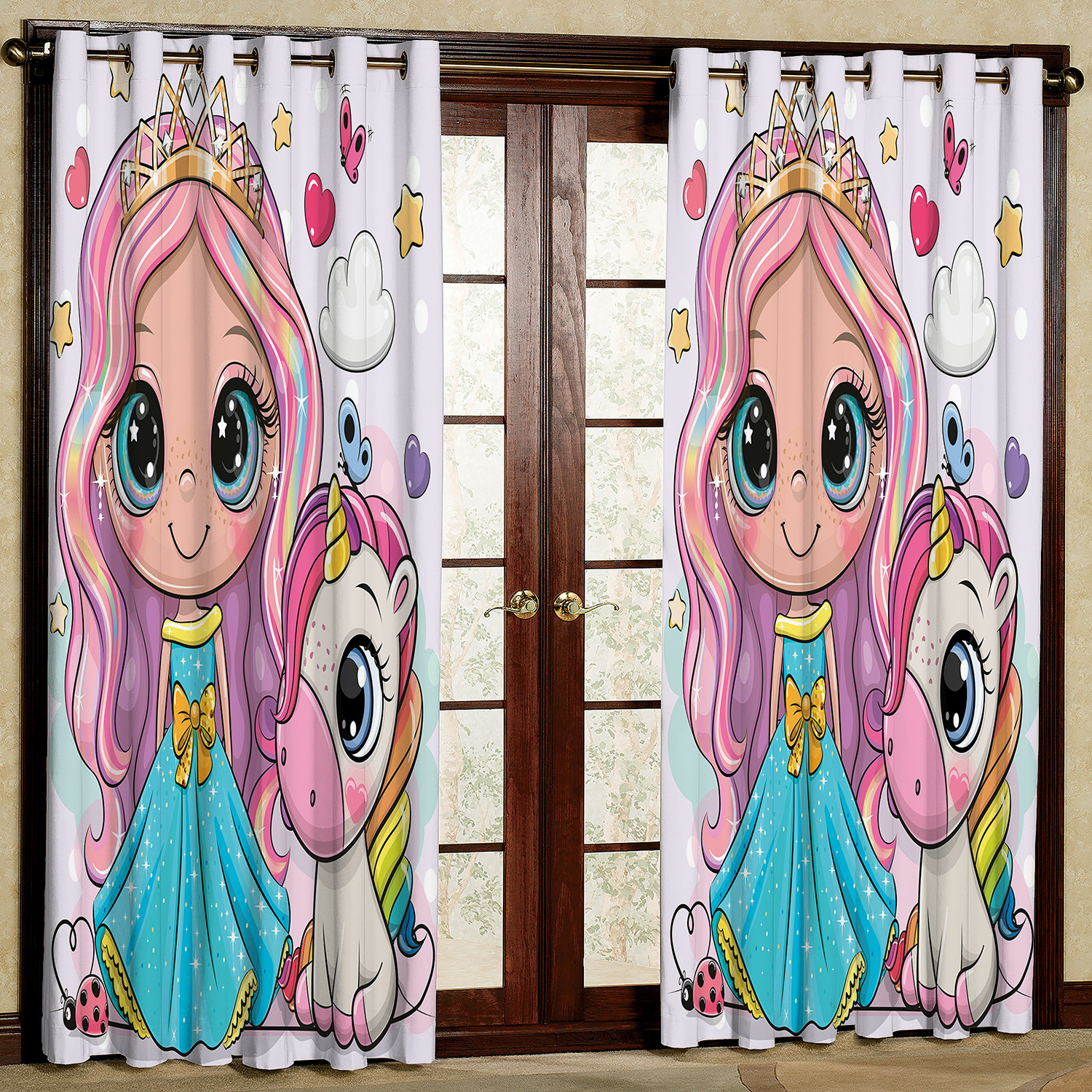 پرده مدل دختر و اسب تک شاخ هازان پانچی کد 2314 سایز 140x200 سانتی متر