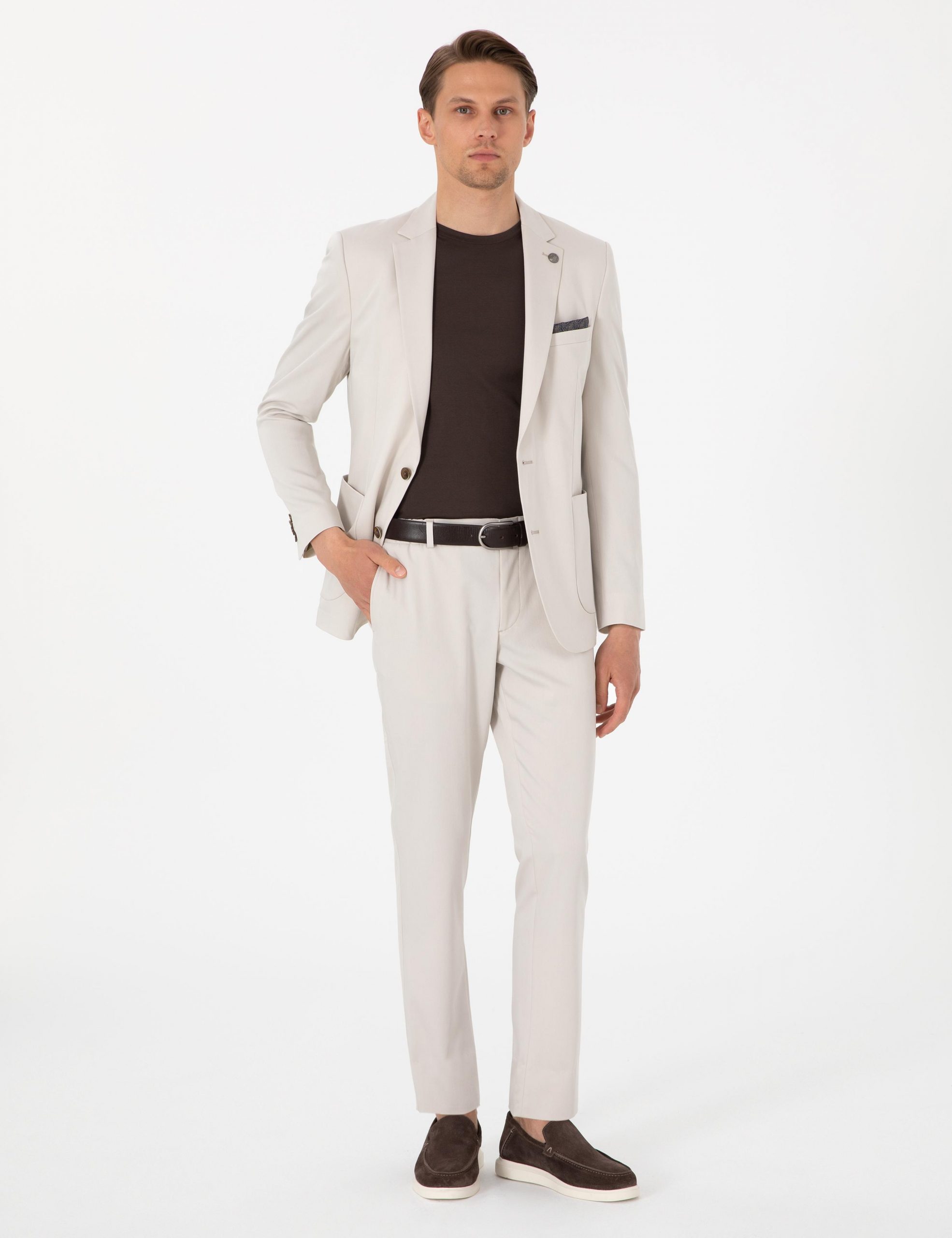 کت و شلوار مردانه بژ پیرکاردین - فروشگاه لباس شهرمون