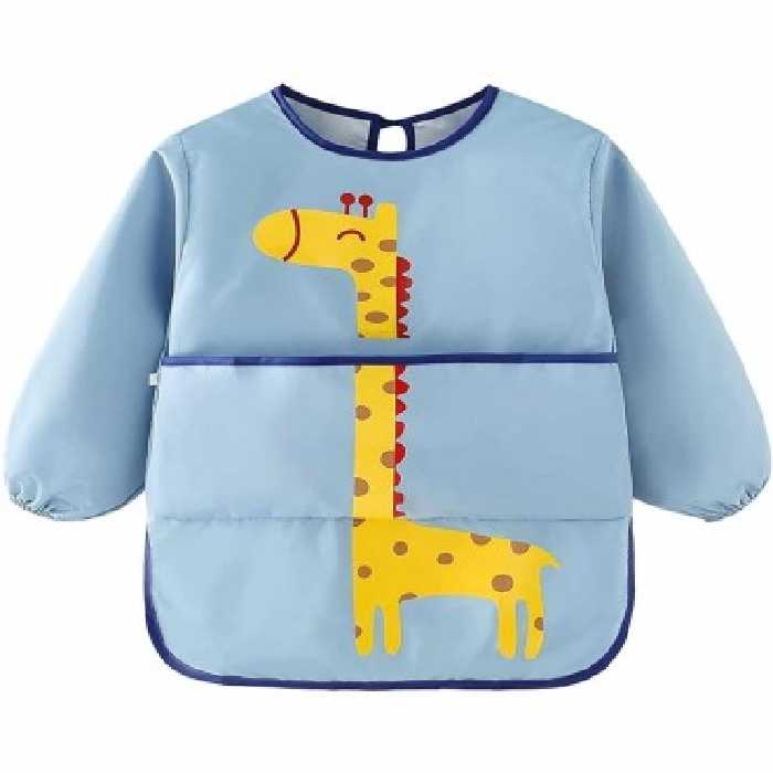 پیشبند جیب دار و آستین دار مشمایی کودک