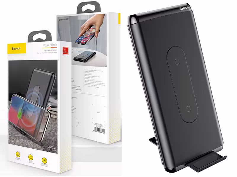 پاور بانک 10000 میلی آمپر وایرلس بیسوس مدل BS-10KPW02 Dual Coil Design &amp; Real-Time Digital Display