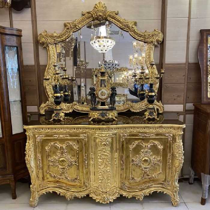 آینه و کنسول شیک طلایی چوبی