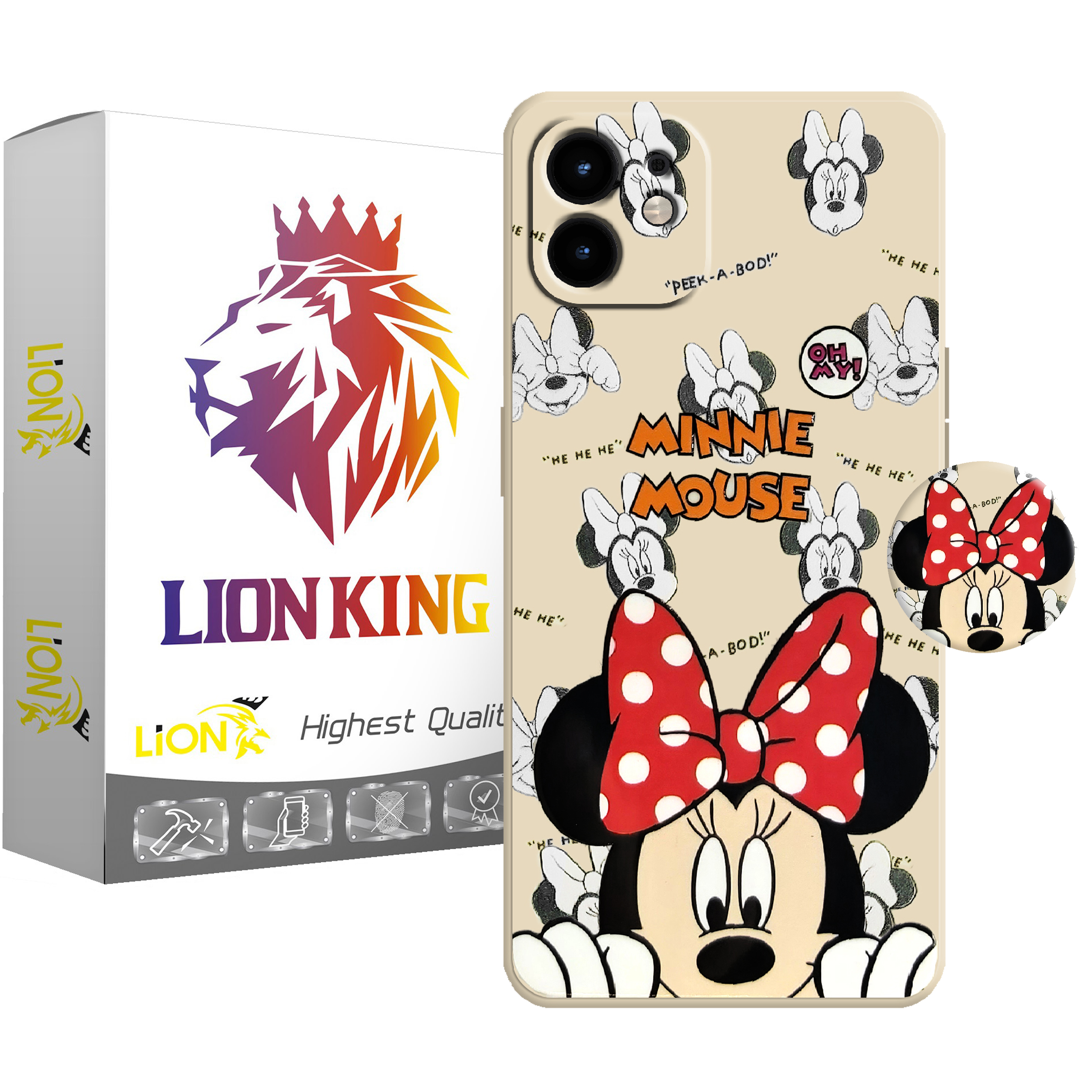  کاور لاین کینگ مدل مینی موس SL PAPIUN RED مناسب برای گوشی موبایل  اپل IPhone 12 به همراه پایه نگهدارنده