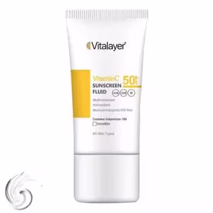 فلوئید ضد آفتاب بی‌رنگ ویتالیر SPF50 مدل Vitamin C مناسب انواع پوست، حجم 50 میلی‌لیتر