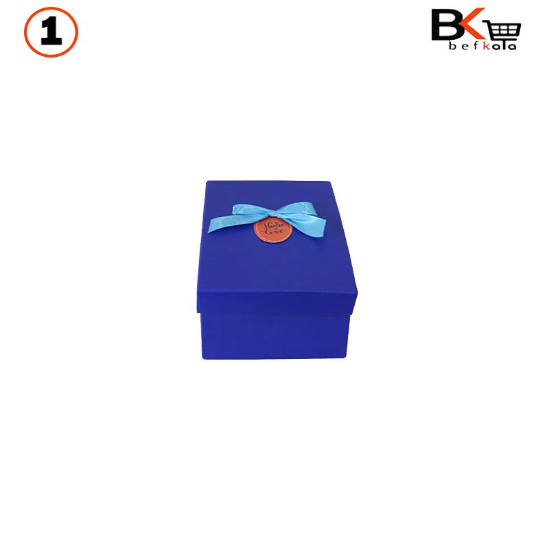 باکس کادویی مستطیلی پاپیون دار آبی سایز1 کد51