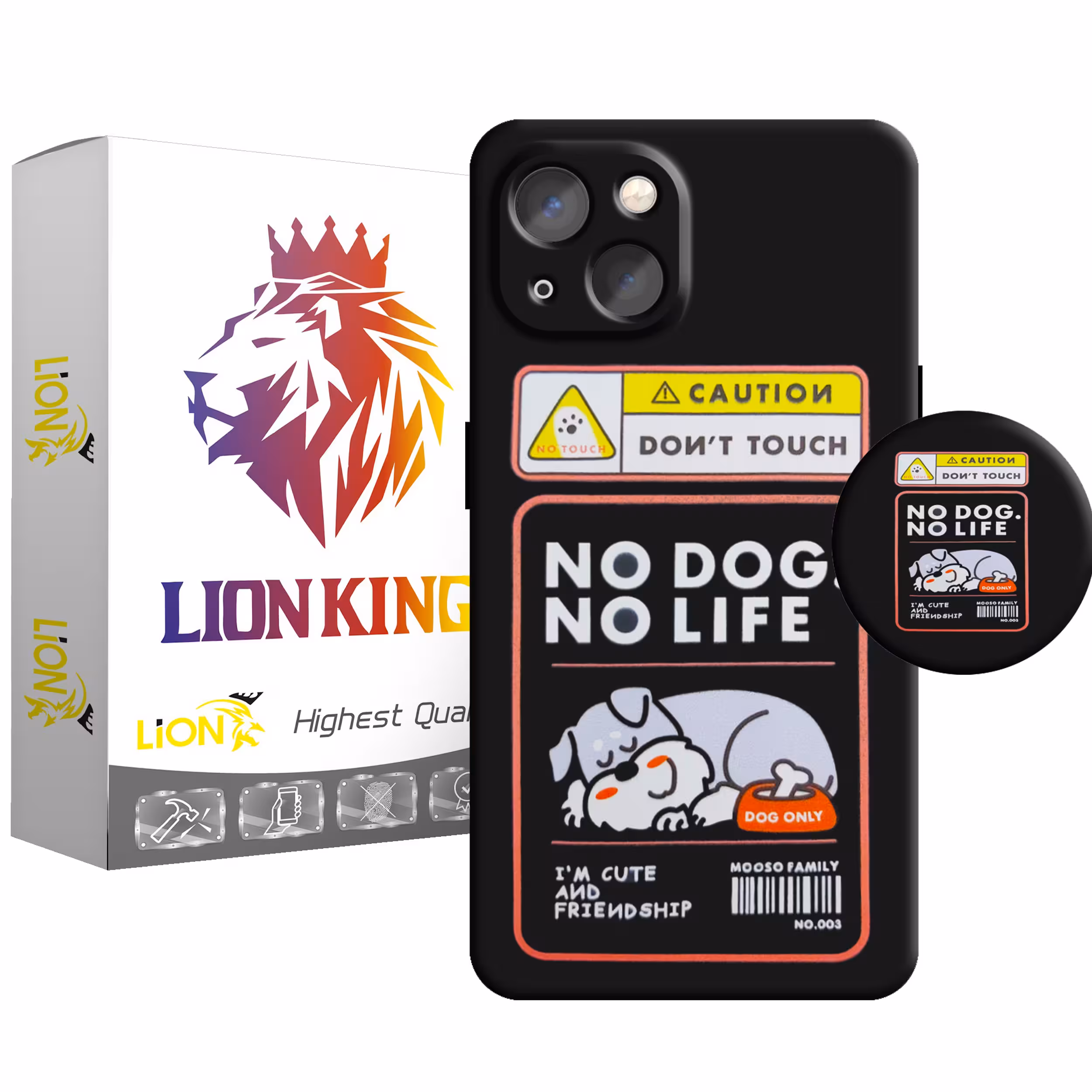 کاور لاین کینگ مدل NO DOG NO LIFE مناسب برای گوشی موبایل  اپل IPhone 13  به همراه پایه نگهدارنده