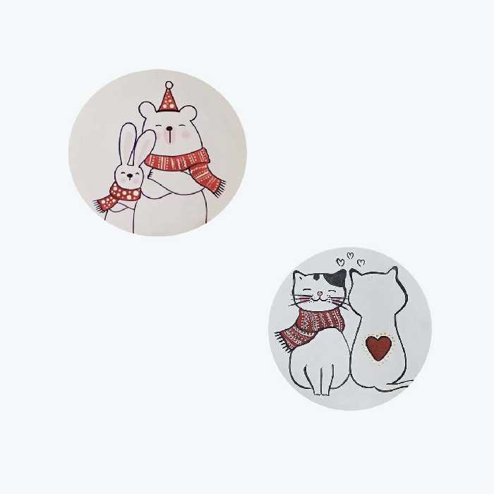 بشقاب دیوارکوب سفالی طرح پیشی مجموعه 2 عددی