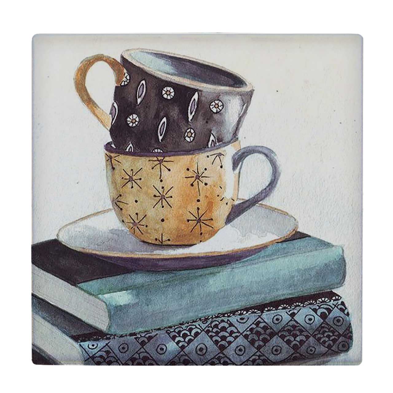 کاشی کارنیلا طرح نقاشی فنجان ها و کتاب ها کد wkk3094