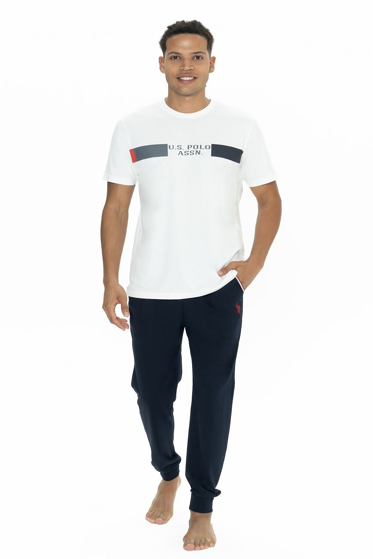 ست پیژامه مردانه پایه چوگان ASSN لباس خواب ECRU US Polo Assn