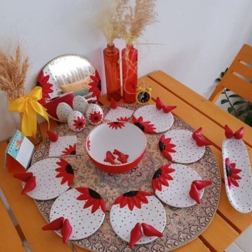 ست هفت سین گل افتابگردون با رنگ قرمز وهررنگ دیگه ای شما بخواین موجودمیباشد بدون برجسته کاری وبدون جاعودی