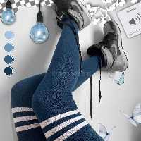 جوراب سه خط سرمه ای بالازانو فری سایز