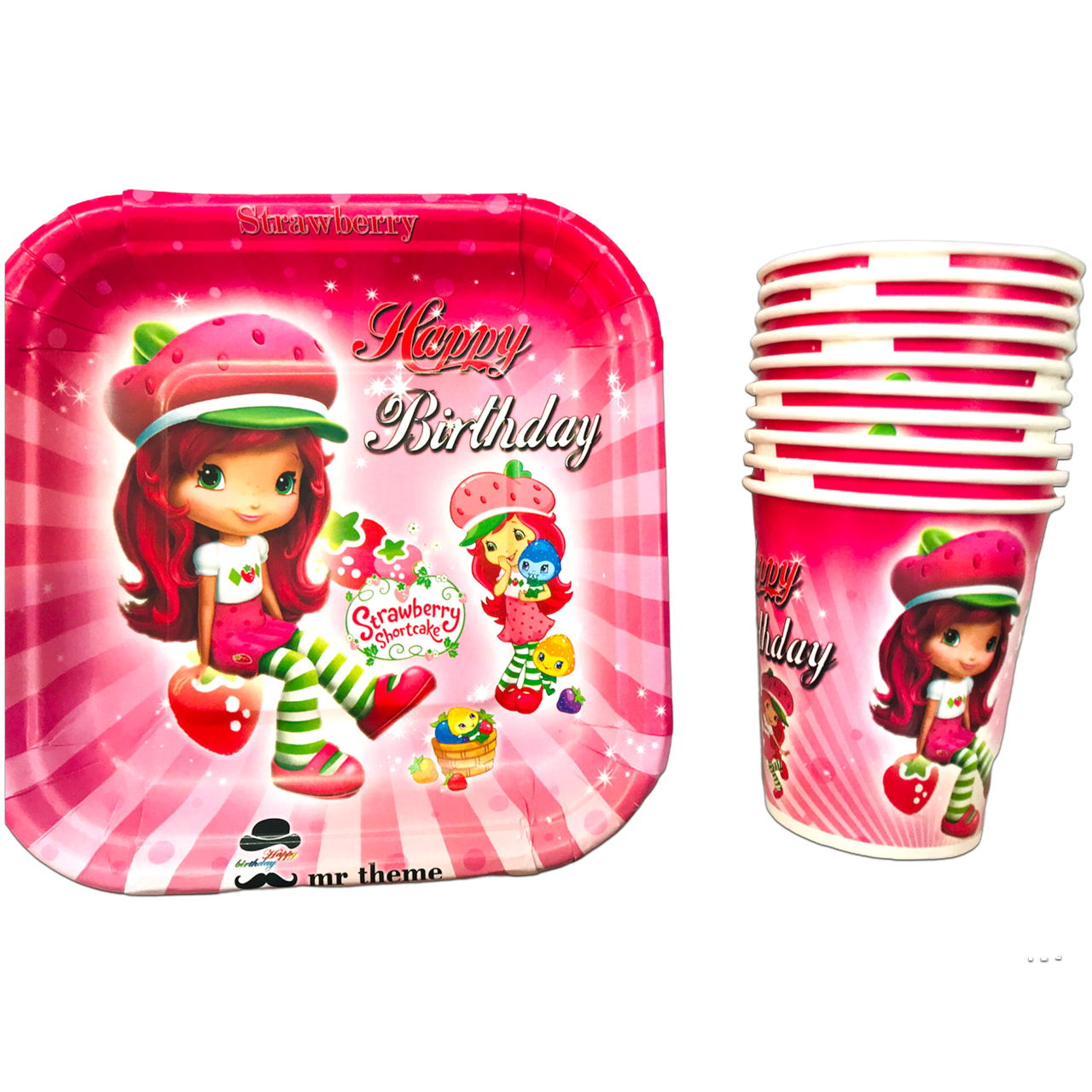 پیش دستی و لیوان یکبار مصرف مستر تم مدل دخترتوت فرنگی پلاس بسته 20 عددی