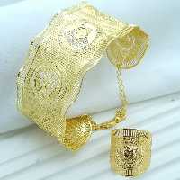 ست دستبند و انگشتر بحرینی، رنگ ثابت، ضد حساسیت، مقاوم در برابر شوینده های قوی، فری سایز 