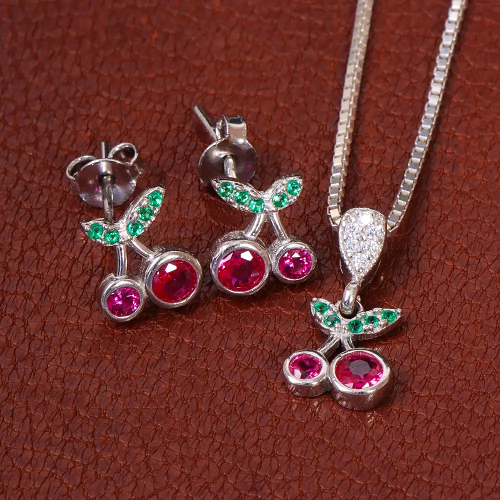 نیم ست نقره زنانه طرح یاقوت سرخ کد 27103 - جواهری مشاهیر