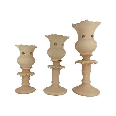  شمعدان سفالی خام مدل لب کمانی کد SH102 مجموعه سه عددی
